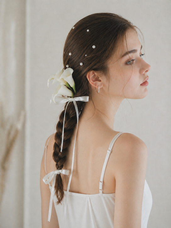 低めシニヨンのヘアスタイル